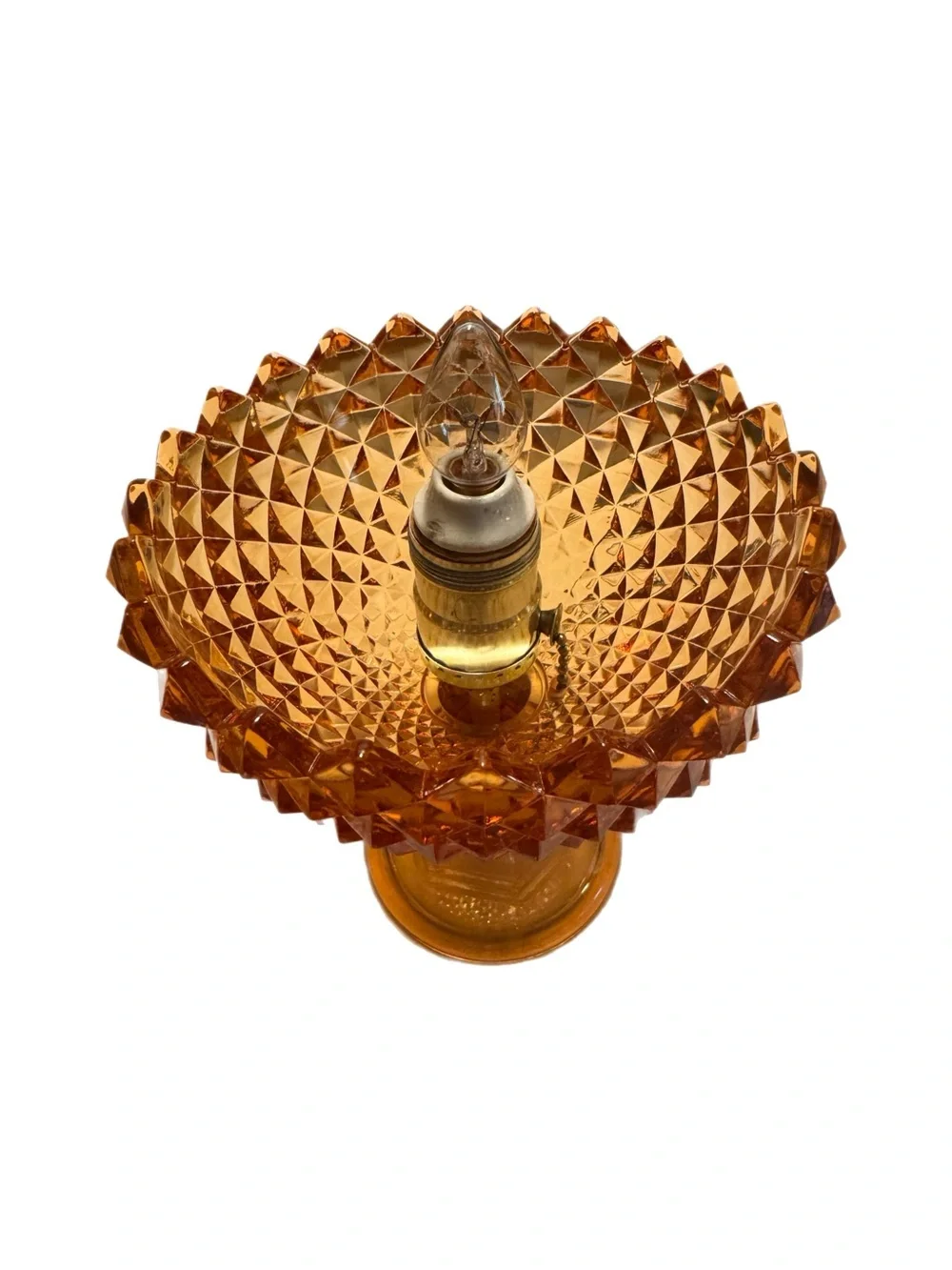 Vintage Rare MCM Westmoreland Amber Sawtooth Glass Lamp